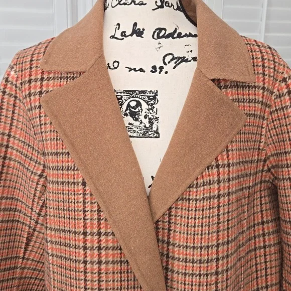 Talbots Campfire Plaid Wool Blend Trench Coat Size 12 NWOT - Picture 3 of 15